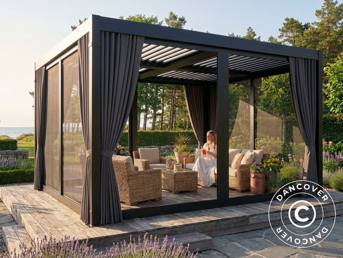Grey pergola sidewalls and mosquito net for 3x3 m gazebo