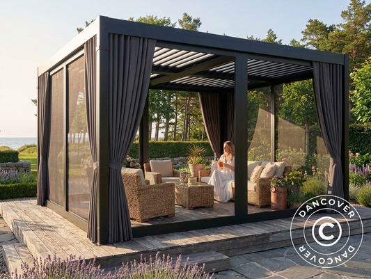 Grey pergola sidewalls and mosquito net for 3x3 m gazebo