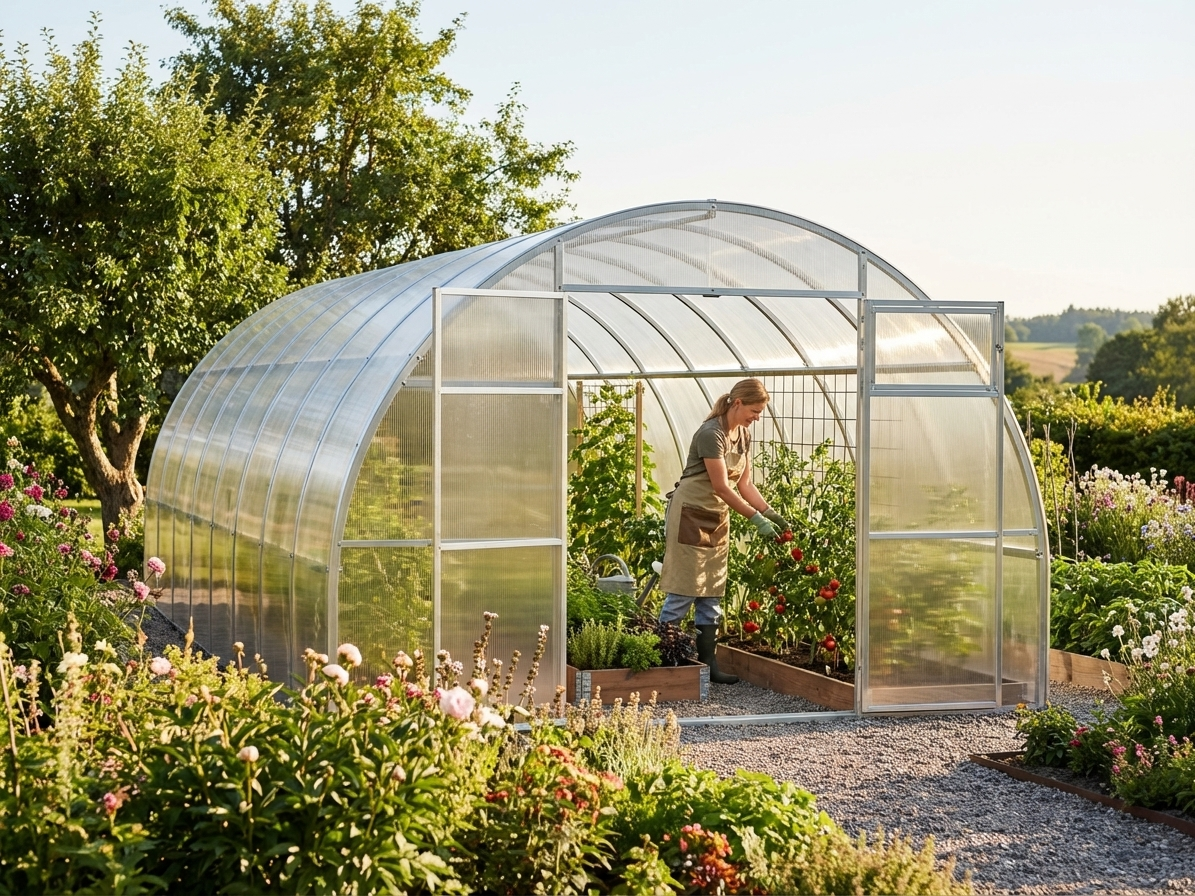 Silver polycarbonate greenhouse with galvanised steel frame - view 3