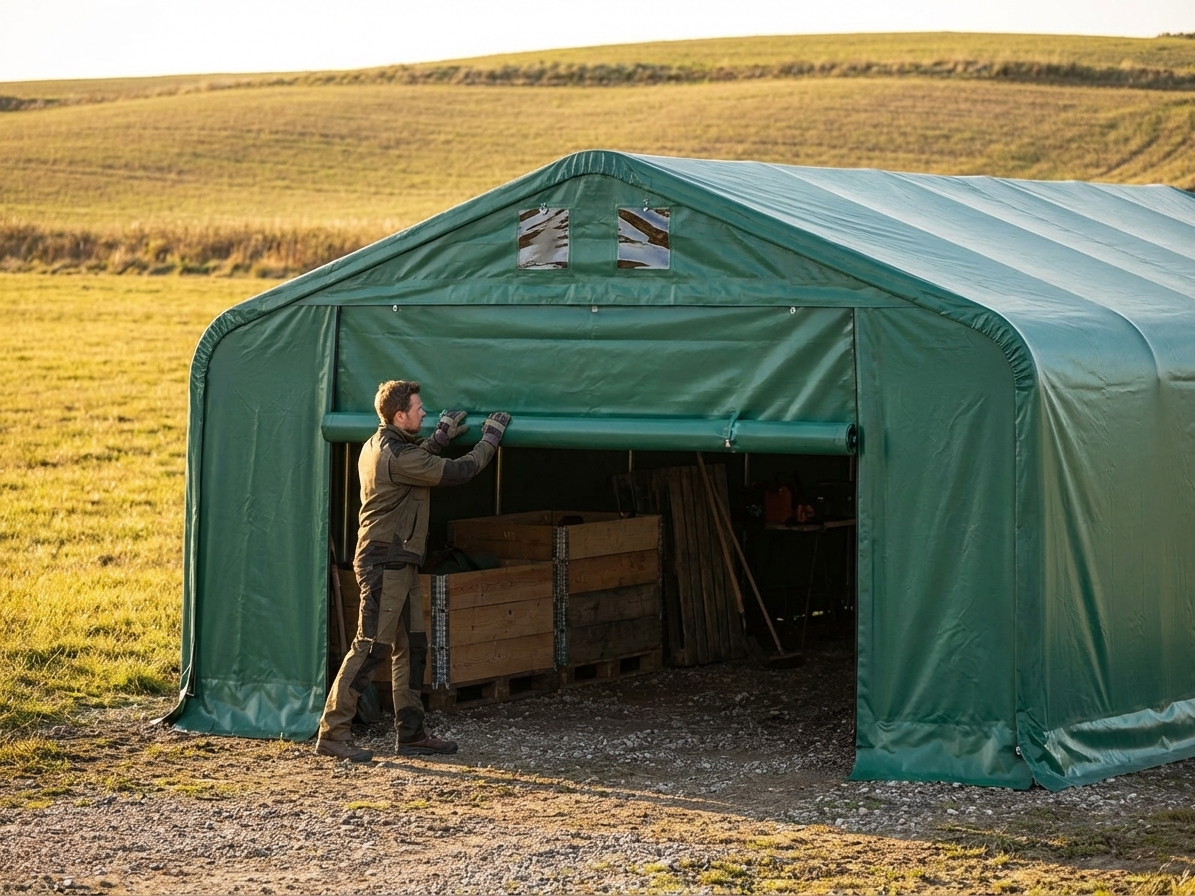 Green PVC end wall for storage shelter