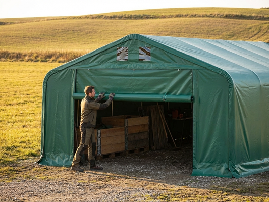 Green PVC end wall for storage shelter
