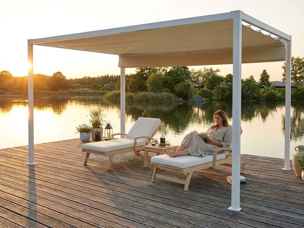 Pergola Gazebo 4x3m White/Beige for Outdoor Use - product detail