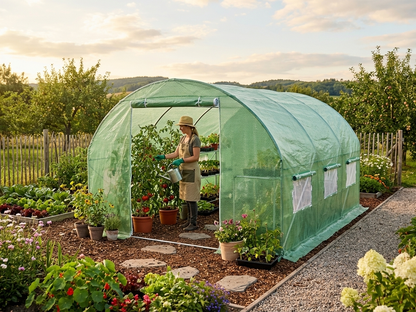 Green polytunnel greenhouse 4x4x2 m for garden use - view 3