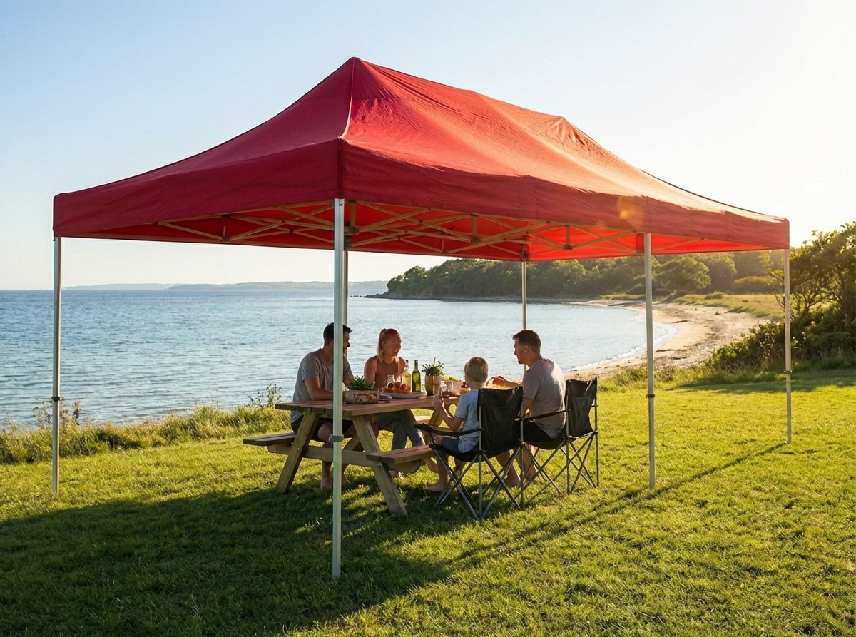 Red pop-up gazebo with steel frame, 4x6 m size
