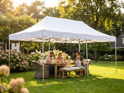 White pop-up gazebo with a heavy-duty PVC roof, ideal for outdoor events
