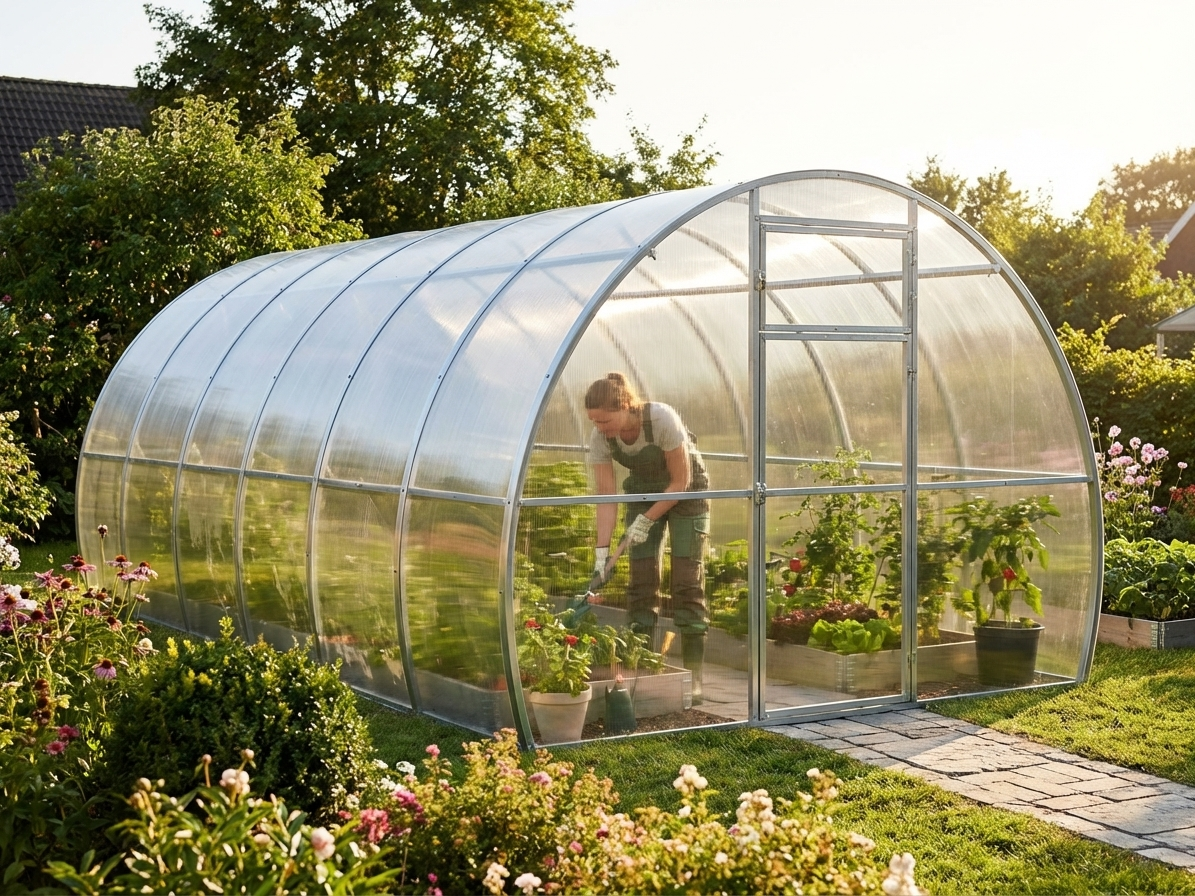 Polycarbonate Greenhouse 18 m² Silver with Steel Frame - view 3