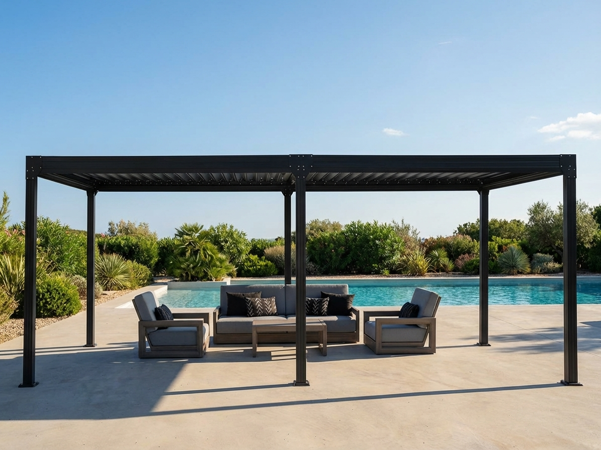 Bioclimatic pergola gazebo in black for outdoor use - product detail