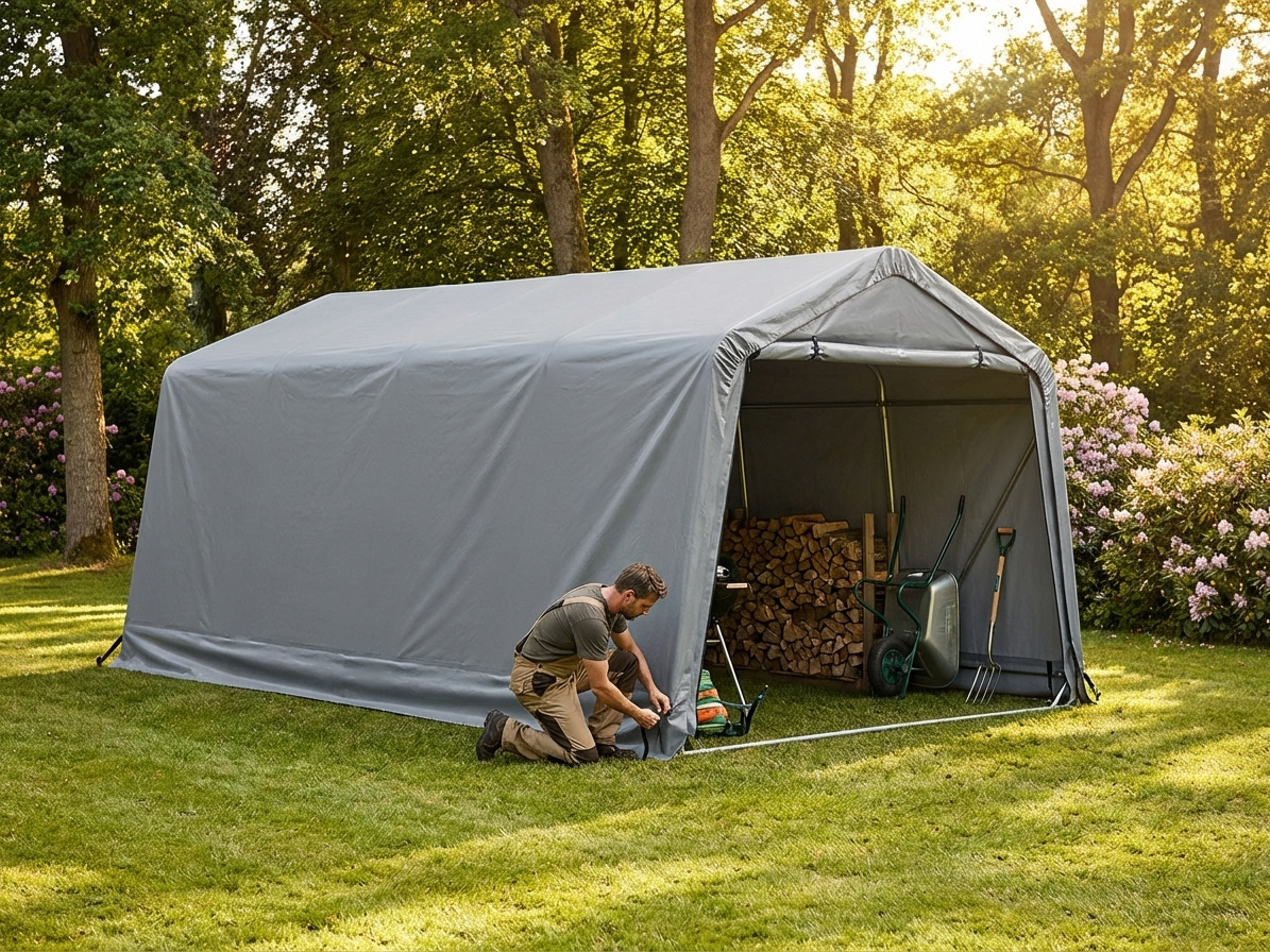 Grey roof cover for storage shelter with polyethylene material