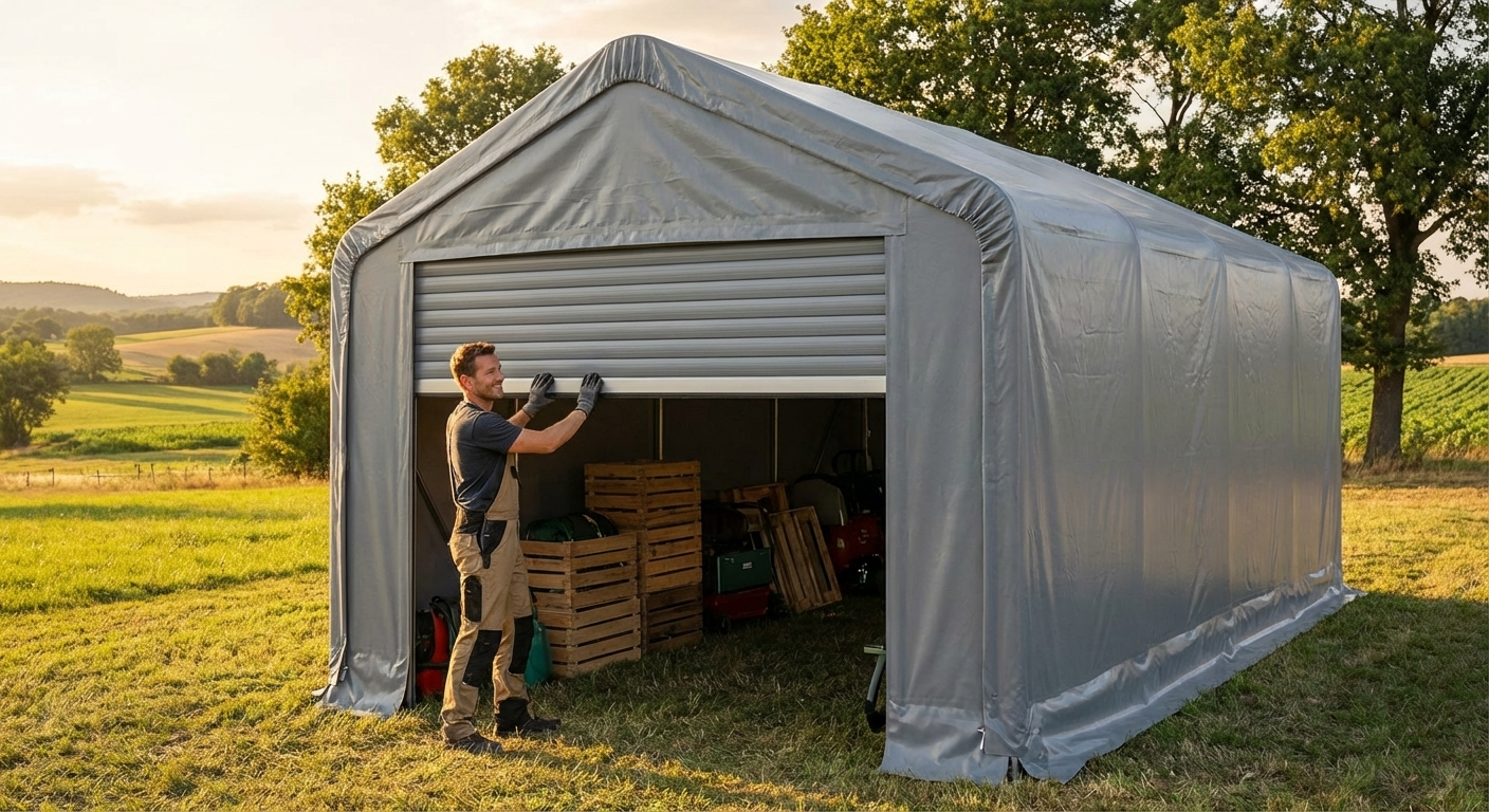 PVC storage shelter end wall in grey for industrial use - view 3