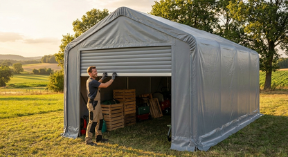 PVC storage shelter end wall in grey for industrial use - view 3