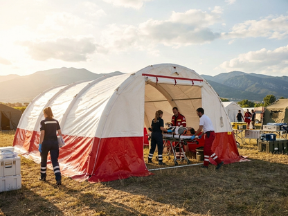Inflatable medical tent, 4x4 m, white and red, emergency use