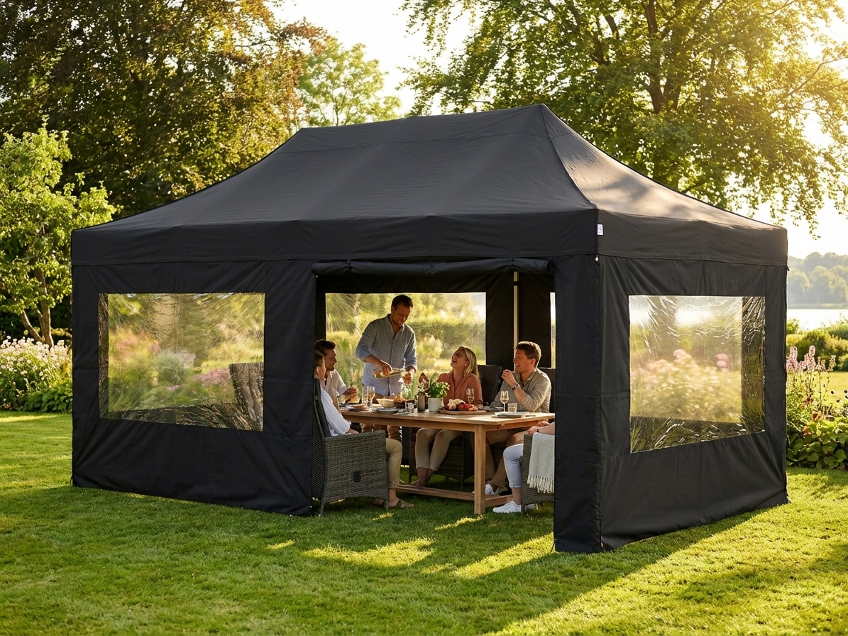Black pop-up gazebo with aluminium frame, perfect for outdoor events - view 3