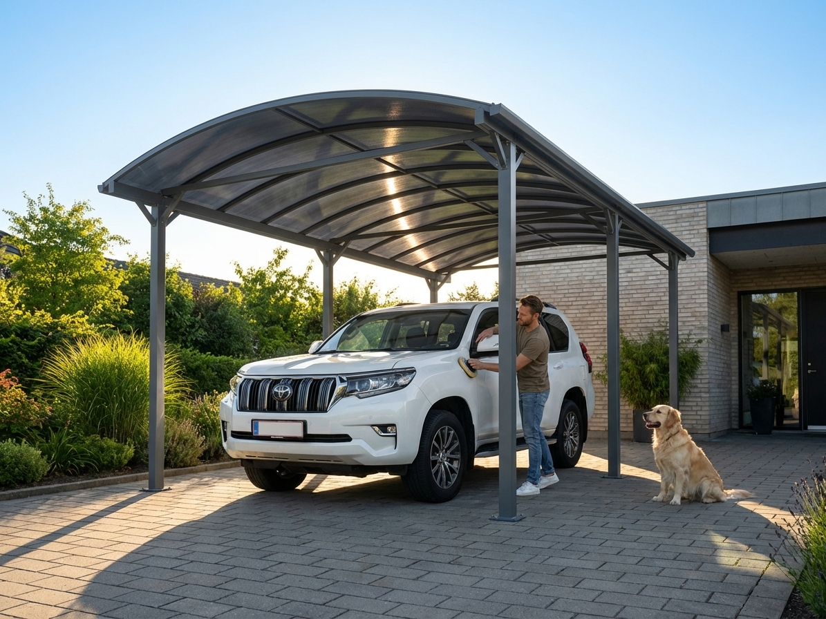 Carport XL in grey with polycarbonate roof and aluminium frame - view 3