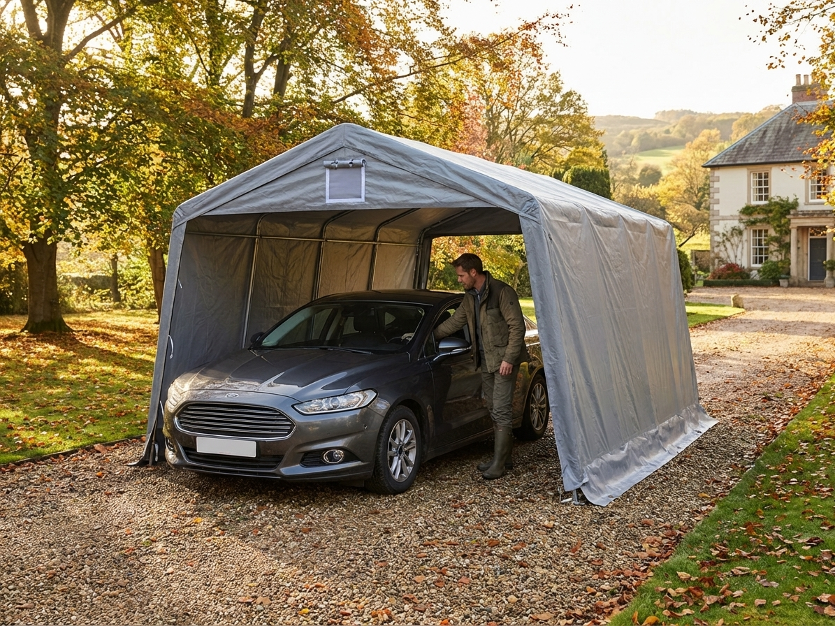 Portable grey garage made of PE tarpaulin for outdoor storage - view 3