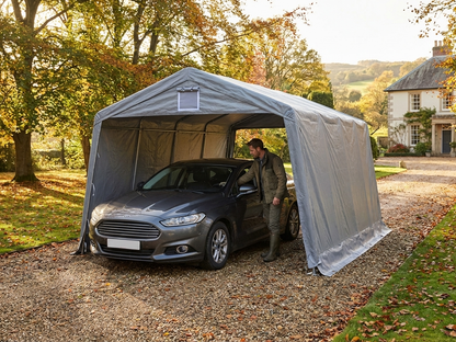 Portable grey garage made of PE tarpaulin for outdoor storage - view 3