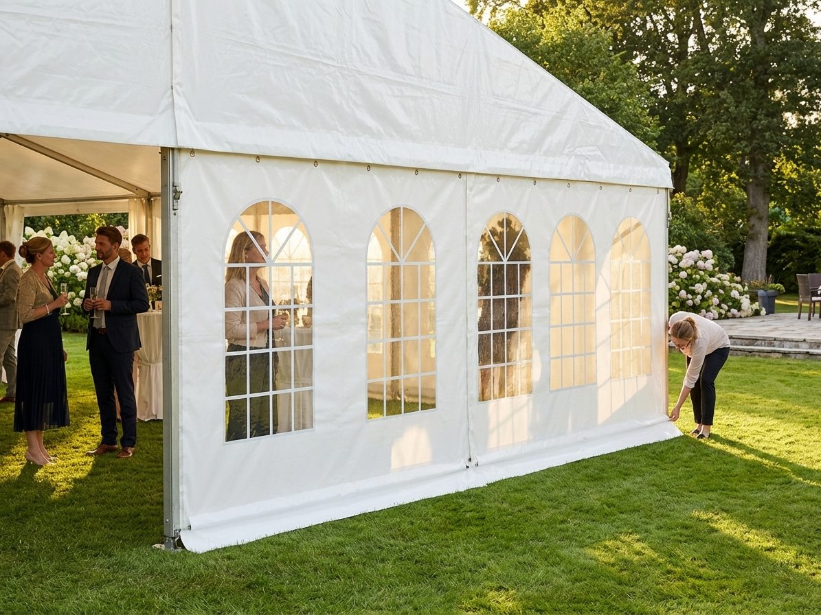 White 10m marquee sidewall made of polyethylene tarpaulin - view 3