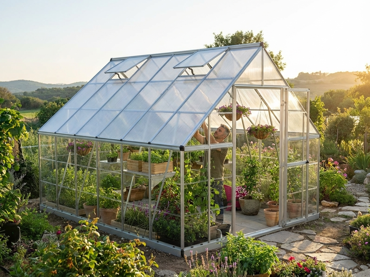 Polycarbonate greenhouse with aluminium frame, silver colour - product detail