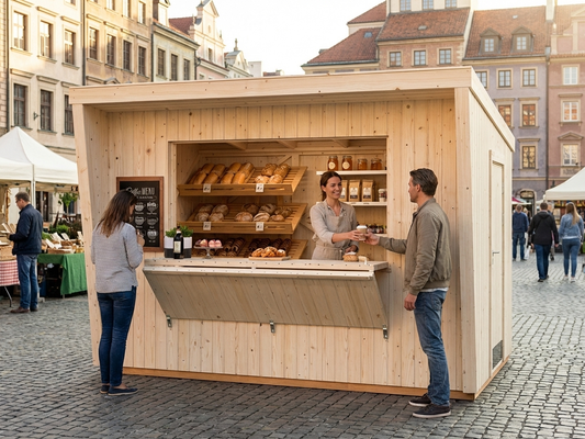 Wooden kiosk made from Nordic spruce in natural colour, ideal for commercial use - product detail