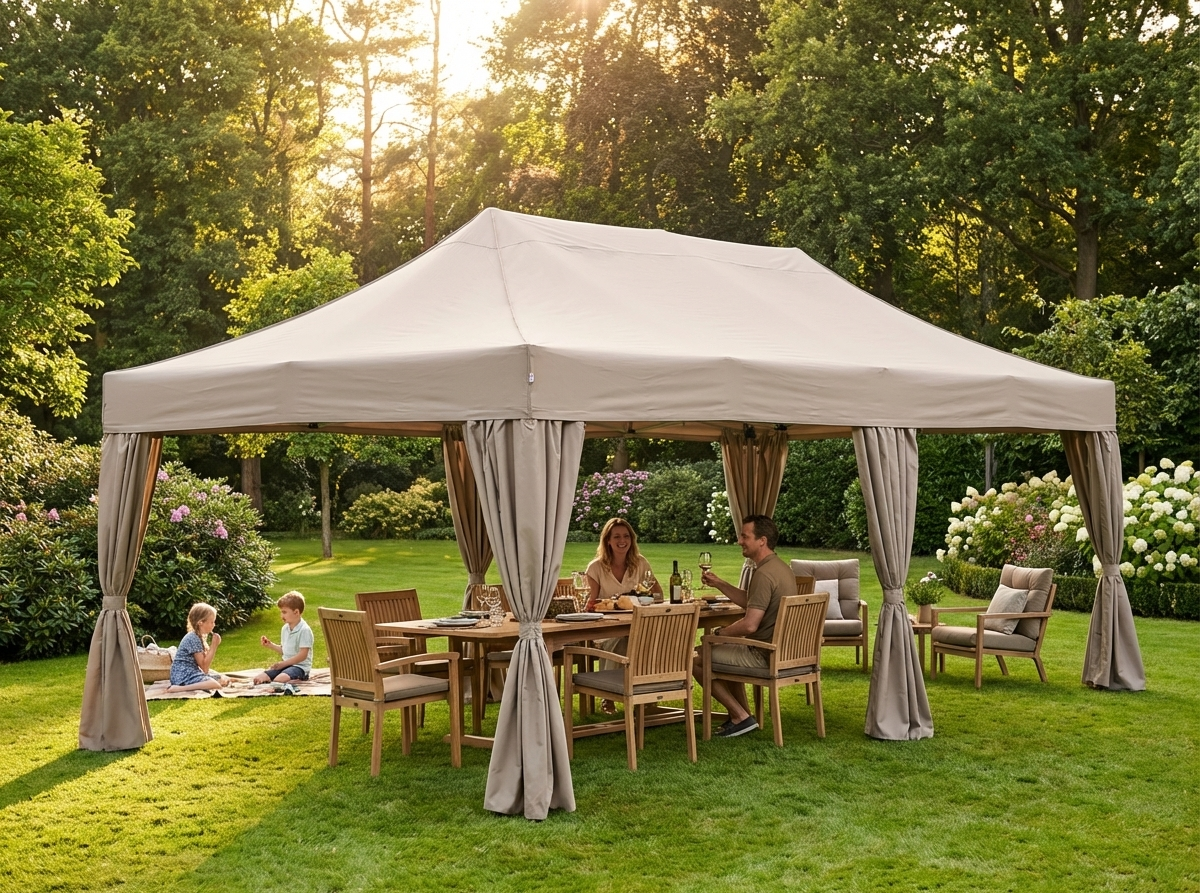 Pop up gazebo 4x8m in Latte with steel frame and PVC roof - view 3