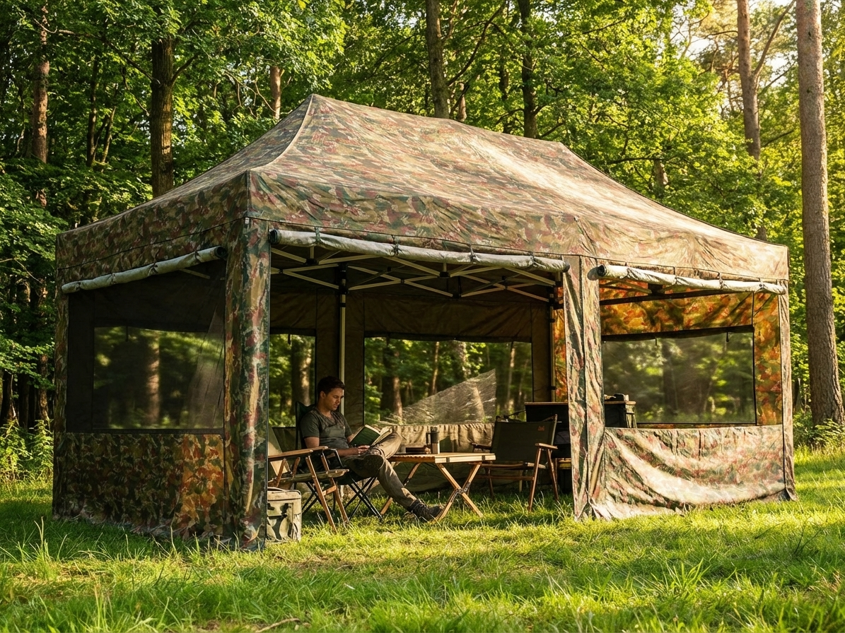 Pop Up Gazebo 3x6m with Camouflage Design and Steel Frame - view 3