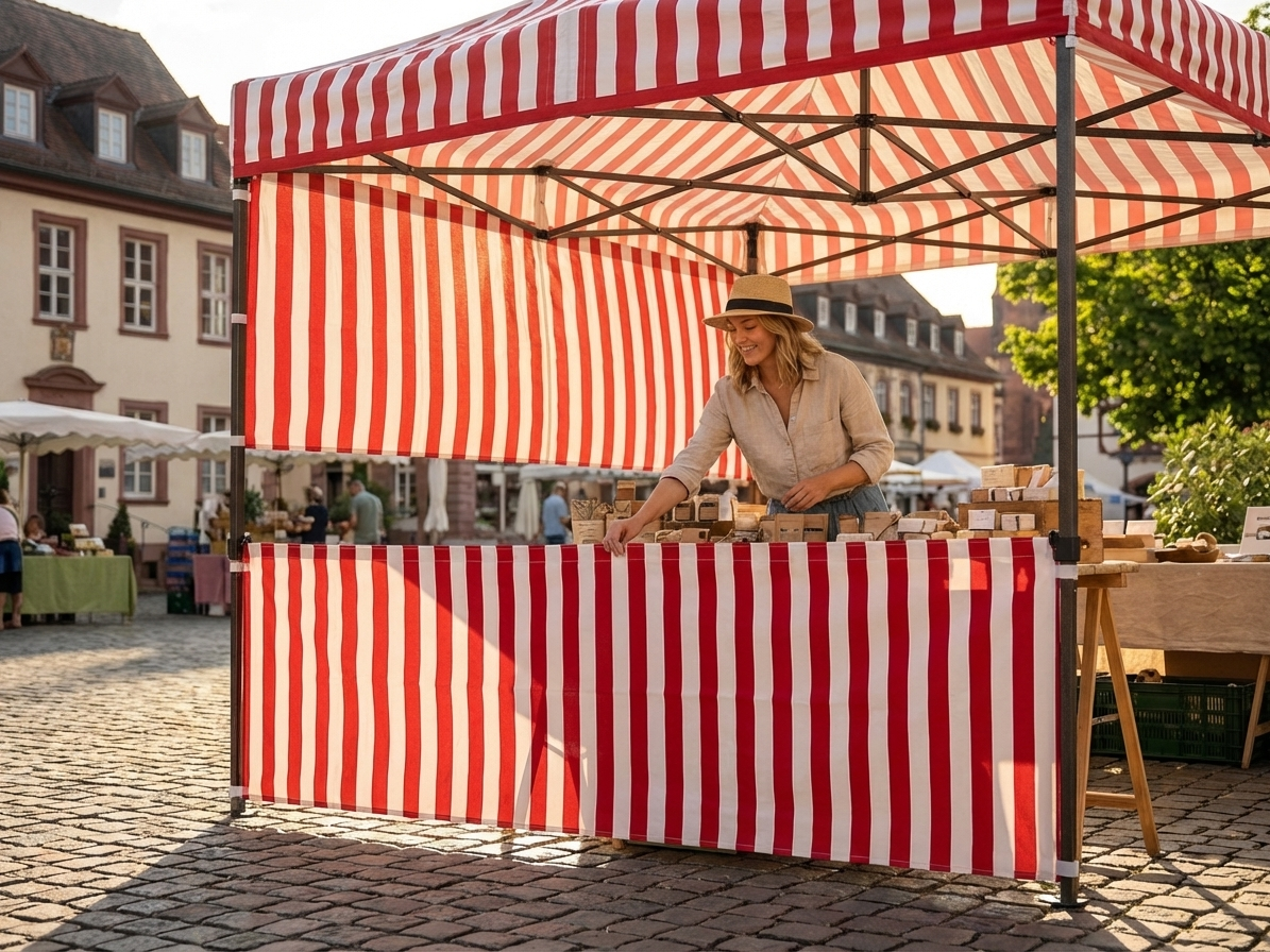 Striped sidewall for event tents in white and red - product detail