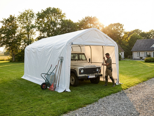 Industrial storage shelter with white polyethylene and steel - product detail