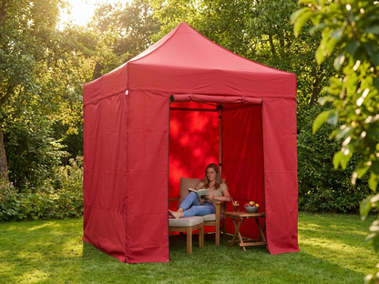 Red pop up gazebo with steel frame for outdoor events - view 3