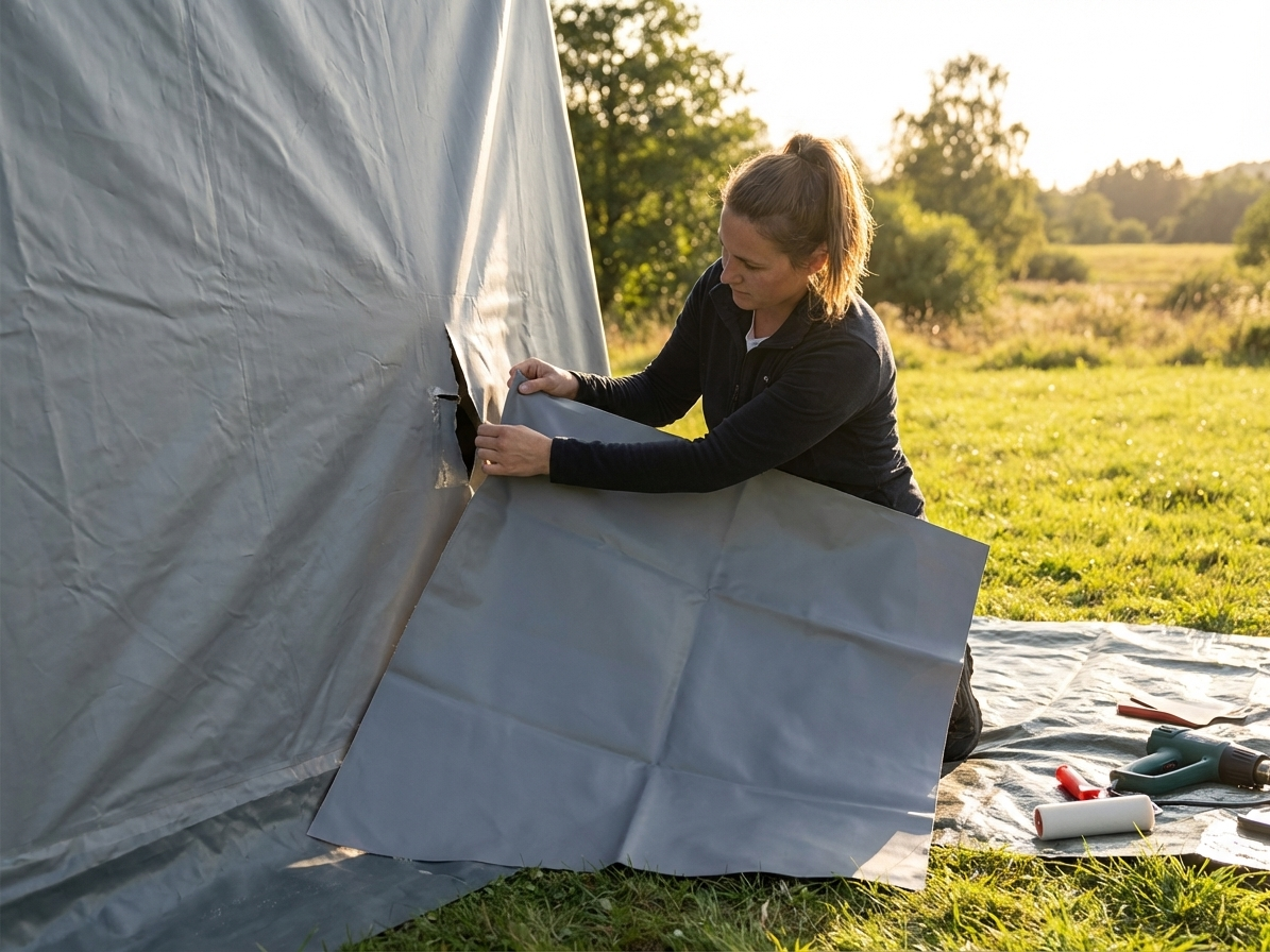 Grey PVC repair sheet for storage tent, 1x1 m, 500 g/m² - product detail