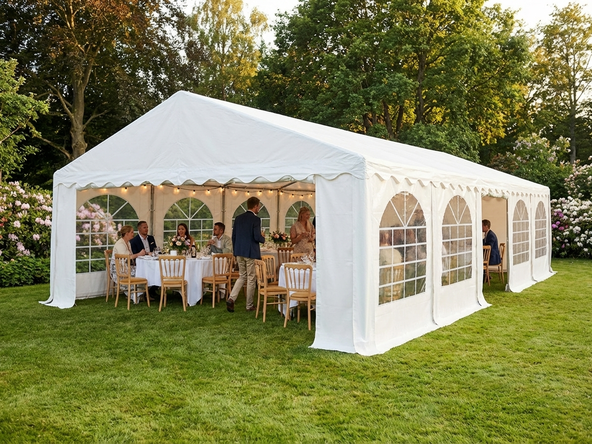 White PVC marquee tent 6x10m with steel frame for outdoor events - product detail