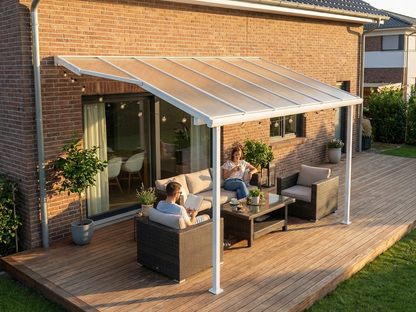White patio cover 3x3.05 m with aluminium frame and polycarbonate roof - view 3