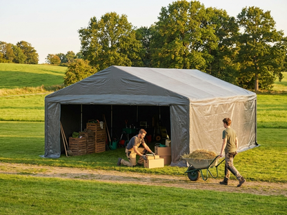 Large grey storage tent 6x10 m with galvanised steel frame - view 3