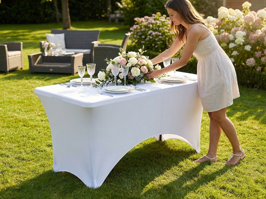 Stretch table cover in white, perfect for events