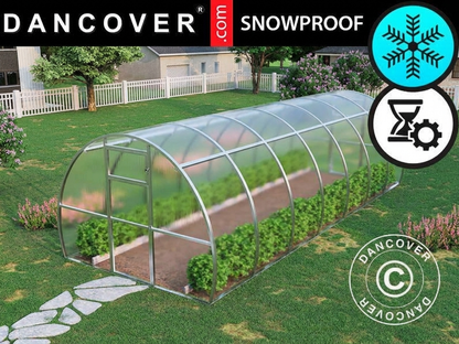 Large polycarbonate greenhouse in silver, 24m², with galvanised steel frame