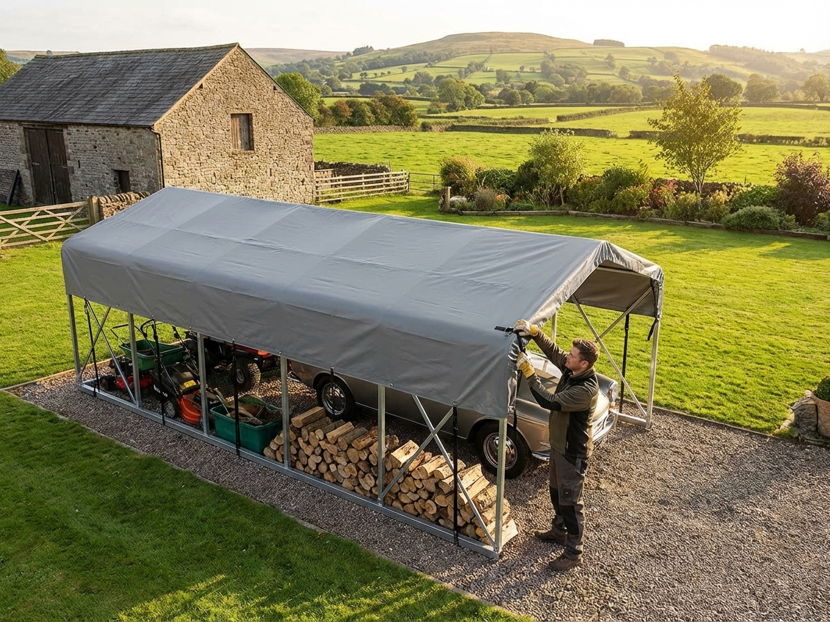 Grey PVC roof cover for storage shelter