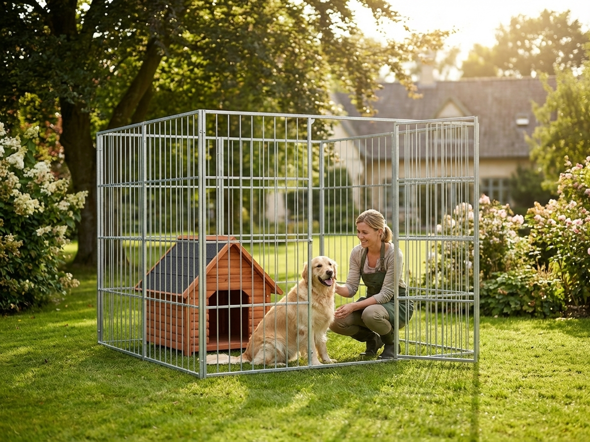 Steel dog run and kennel, outdoor use, aluminium finish - view 3