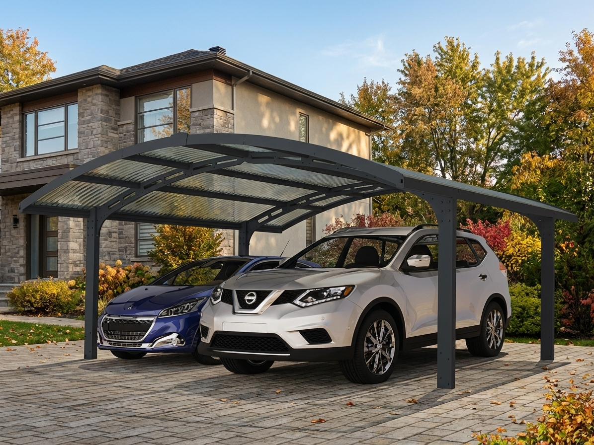 Polycarbonate Double Carport in Grey with Aluminium Frame - product detail