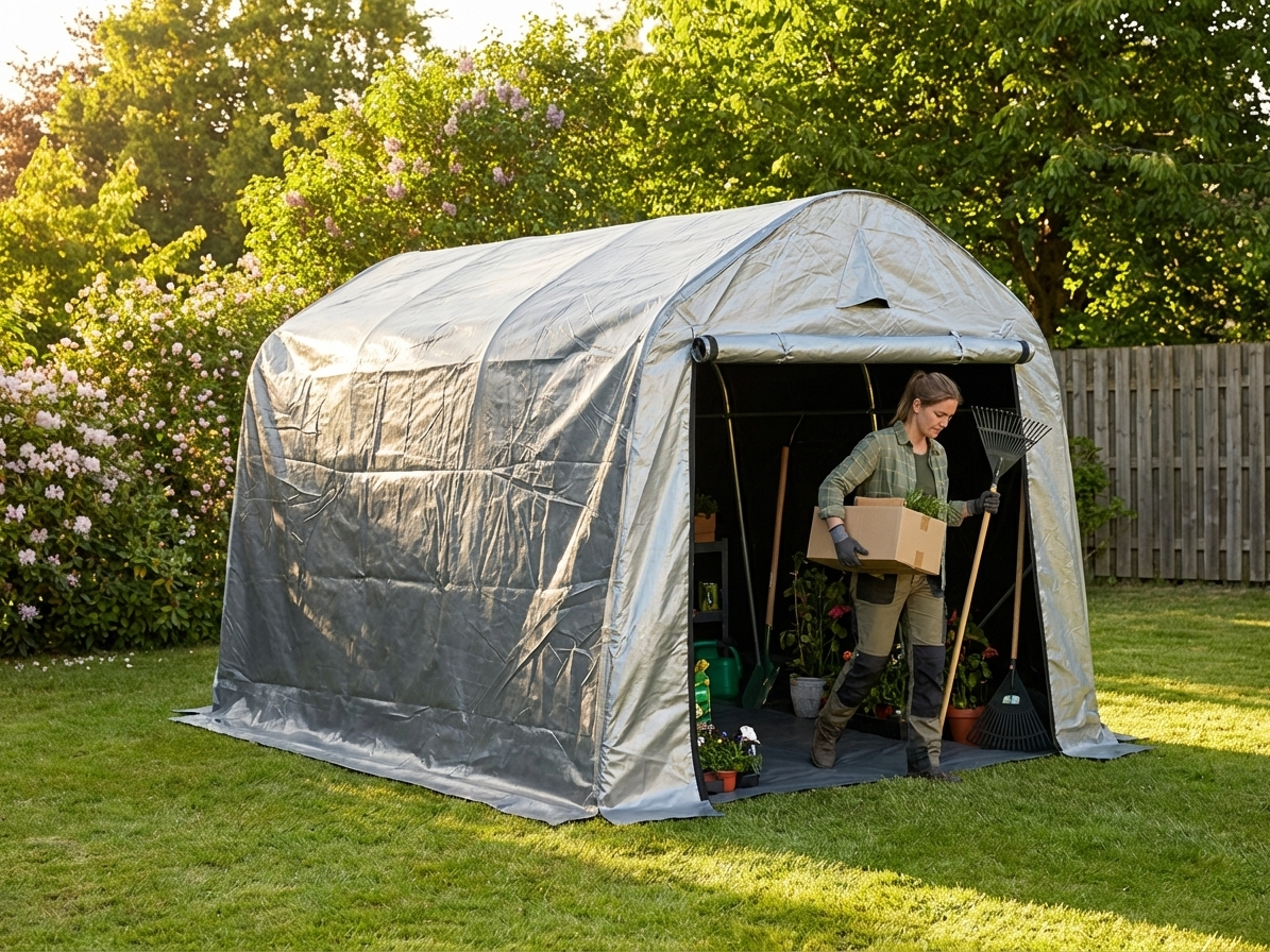Grey storage tent 2x3x2 m polyethylene and steel for outdoor use