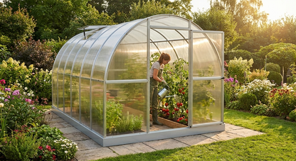 Polycarbonate greenhouse with galvanised steel frame in silver - view 3