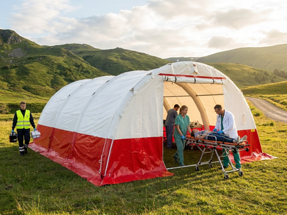 Inflatable medical tent in white and red, 5.5x6m size