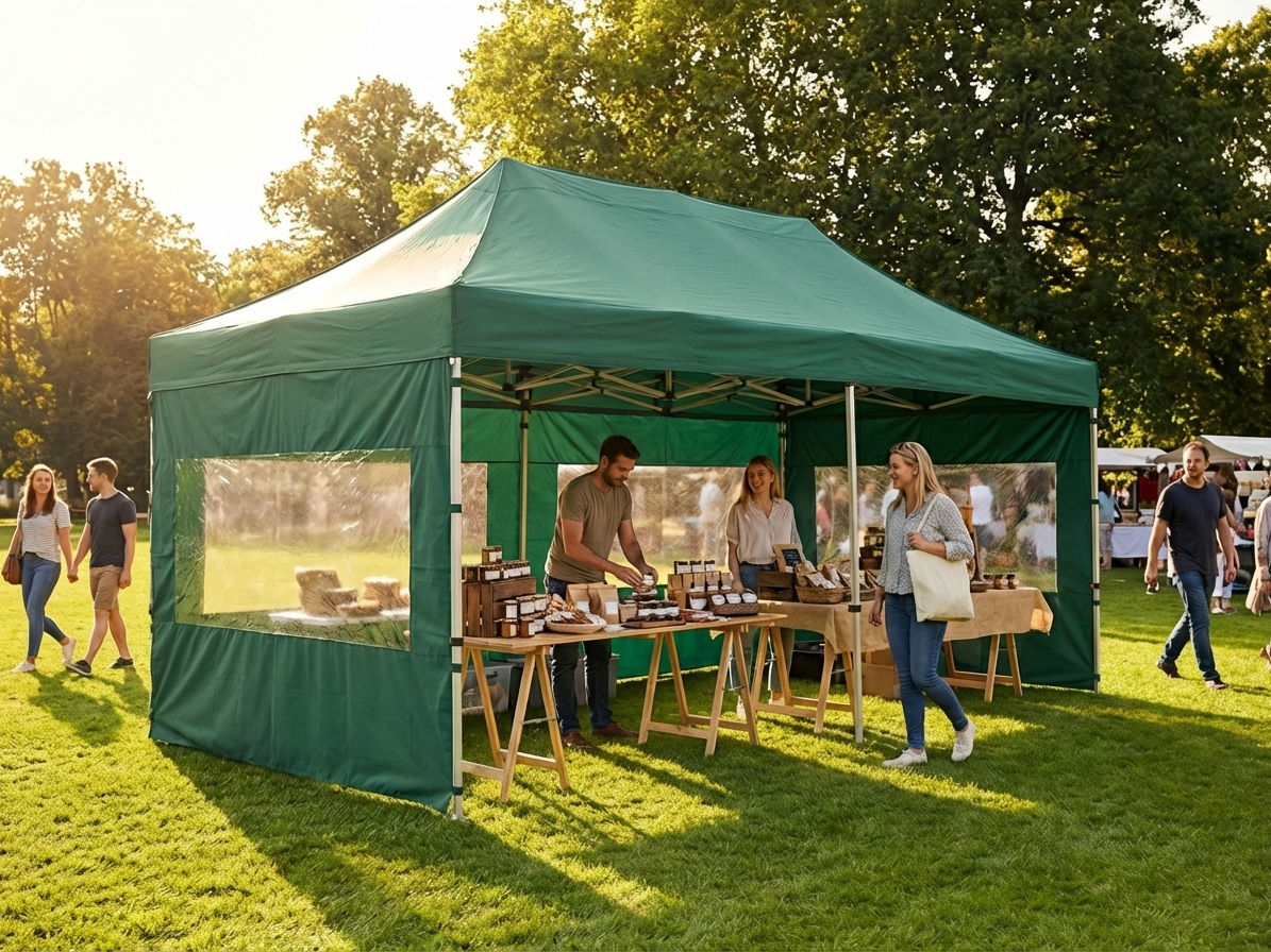 Green pop-up gazebo with steel frame, 4x8 m size