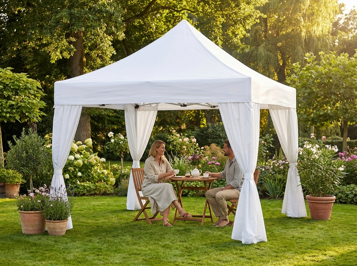 White pop-up gazebo with steel frame for outdoor events - product detail