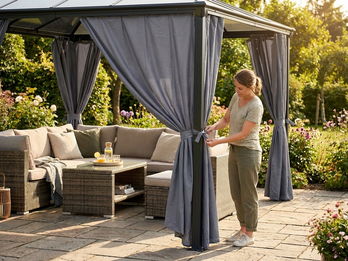 Polyester gazebo sidewalls in grey for outdoor use