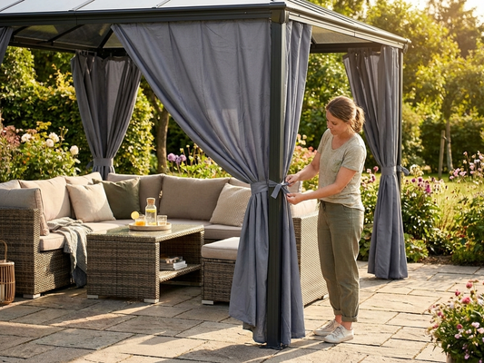 Polyester gazebo sidewalls in grey for outdoor use