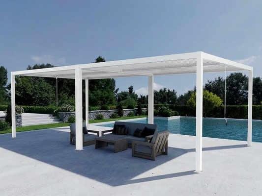 Bioclimatic pergola gazebo in white, aluminium structure
