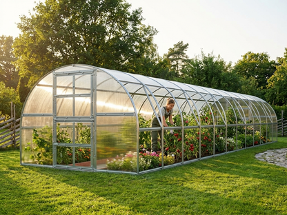 Polycarbonate greenhouse with galvanised steel frame in silver - view 3