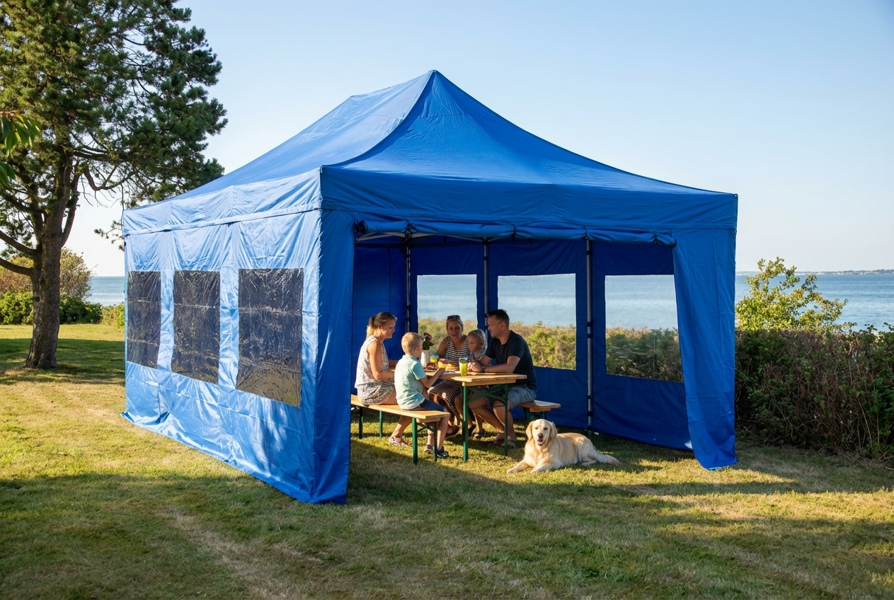 Blue pop-up gazebo with aluminium frame for outdoor events