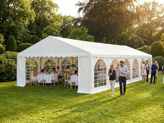 White PVC marquee with galvanised steel frame for events and parties
