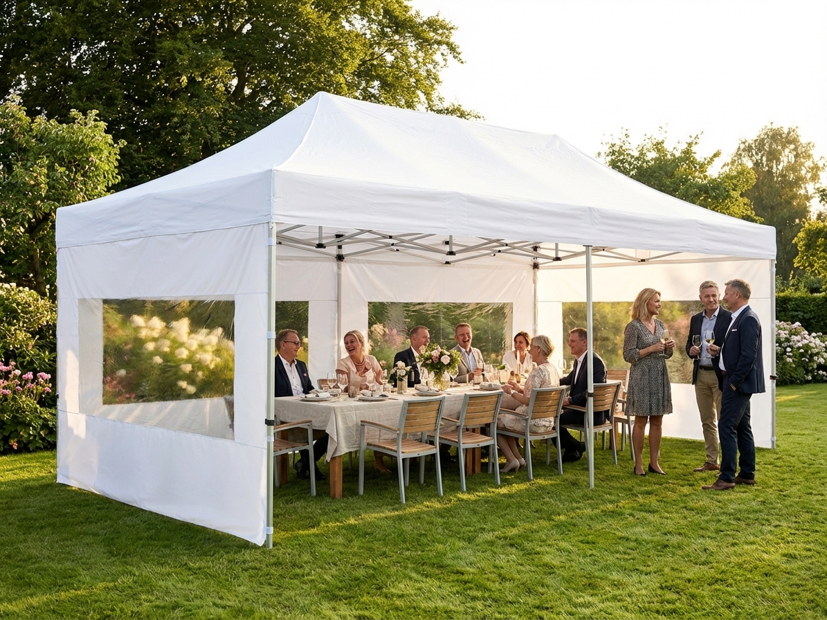 White pop-up gazebo 4x8 m with aluminium frame - product detail