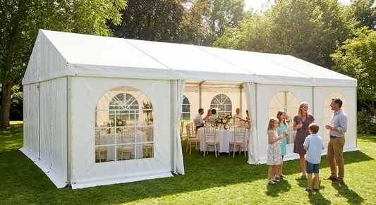 White PVC event marquee with galvanised steel frame for outdoor gatherings - product detail