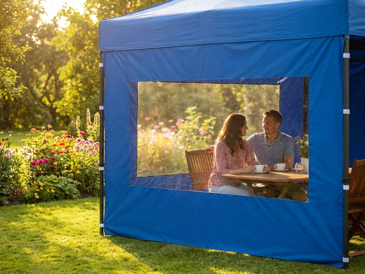Blue sidewall with panoramic window for event tents - view 3